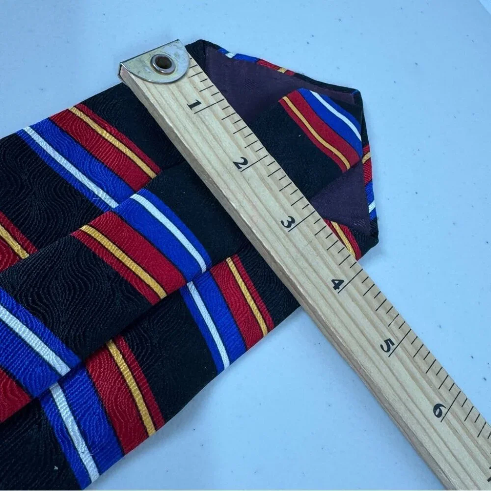 VTG Oscar de la Renta Striped Black Tie with Red and Blue Accents Textured